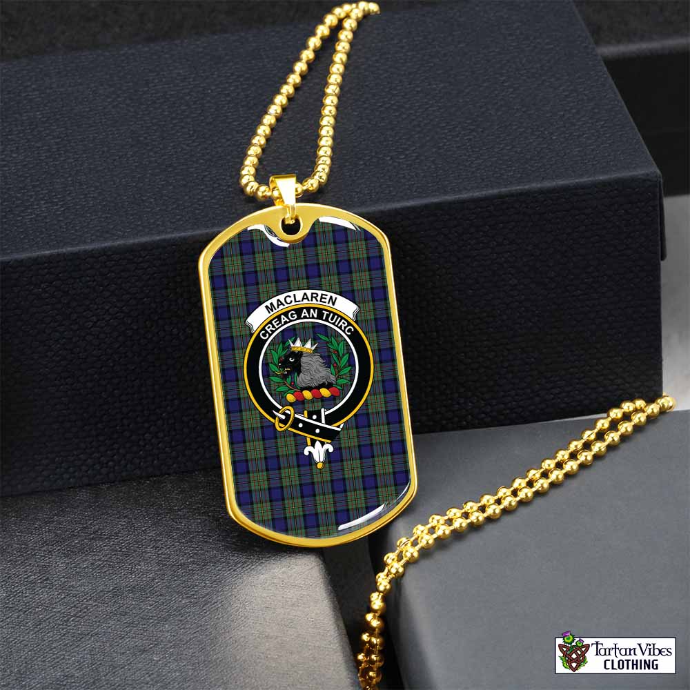 Tartan Vibes Clothing MacLaren (McLaren) Tartan Dog Tag Necklace with Family Crest