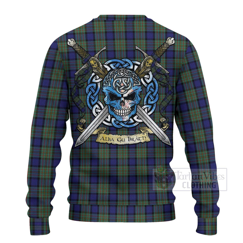 Tartan Vibes Clothing MacLaren (McLaren) Tartan Knitted Sweater with Family Crest Celtic Skull Style