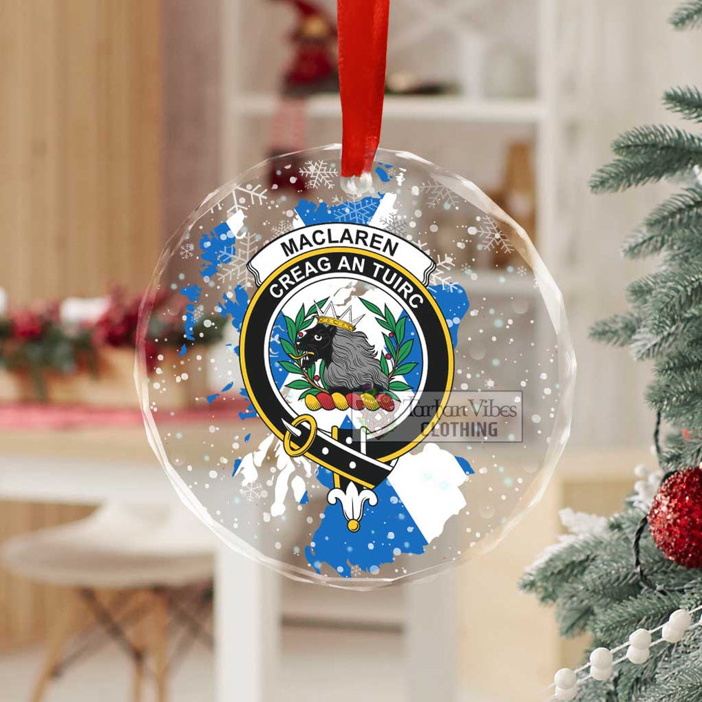 Tartan Vibes Clothing MacLaren (McLaren) Clan Crest Christmas Glass Ornament with Scotland Map