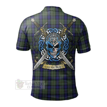 MacLaren (McLaren) Tartan Polo Shirt with Family Crest Celtic Skull Style