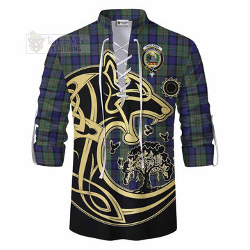 MacLaren (McLaren) Tartan Ghillie Kilt Shirt with Family Crest Celtic Wolf Style