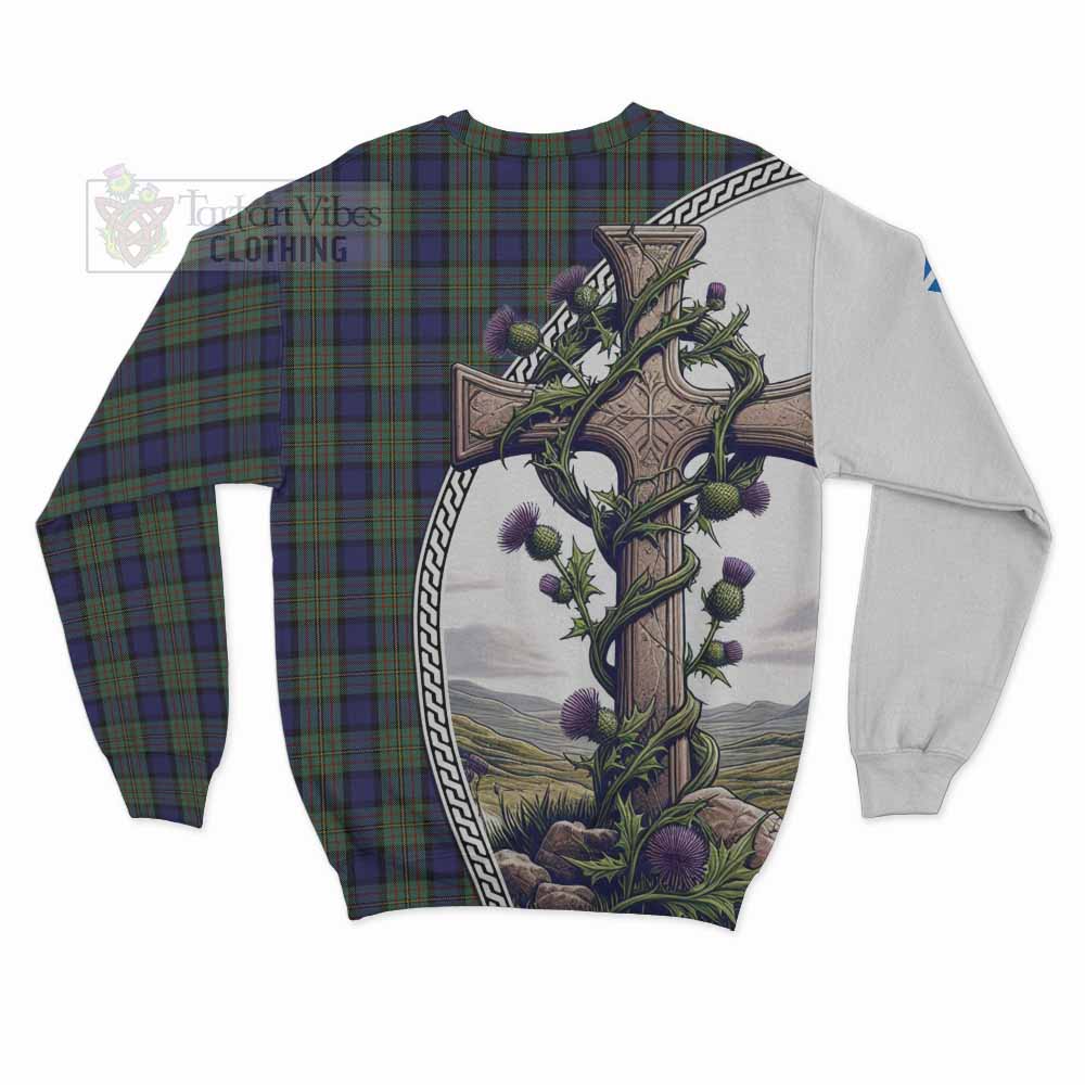 Tartan Vibes Clothing MacLaren (McLaren) Tartan Sweatshirt with Family Crest and St. Andrew's Cross Accented by Thistle Vines