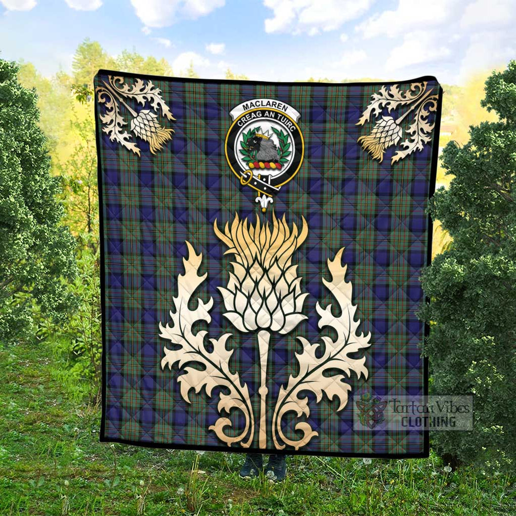 Tartan Vibes Clothing MacLaren (McLaren) Tartan Quilt with Family Crest and Golden Thistle Style