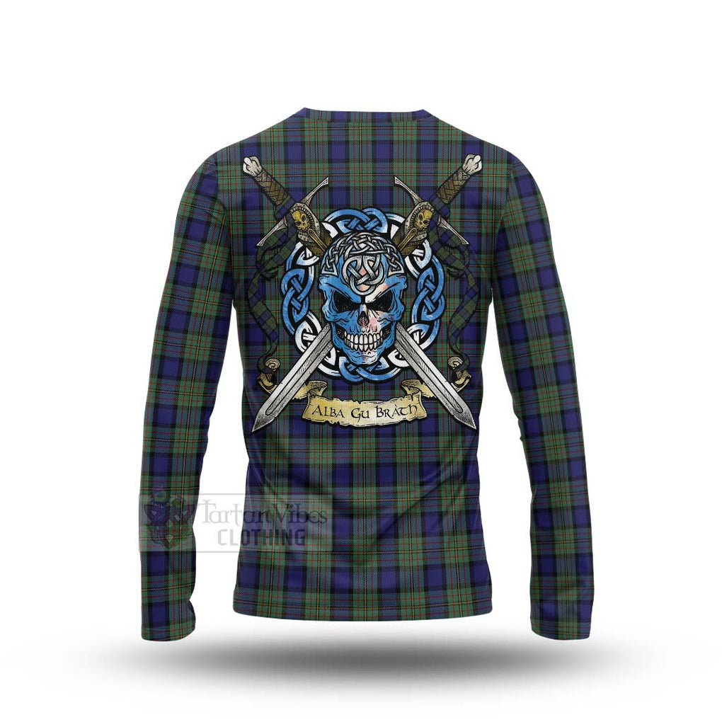 Tartan Vibes Clothing MacLaren (McLaren) Tartan Long Sleeve T-Shirt with Family Crest Celtic Skull Style