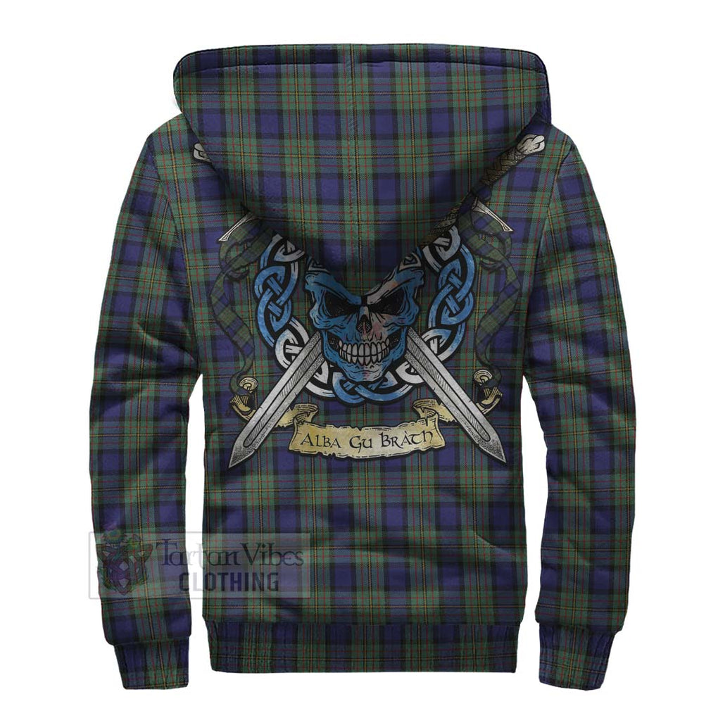 Tartan Vibes Clothing MacLaren (McLaren) Tartan Sherpa Hoodie with Family Crest Celtic Skull Style