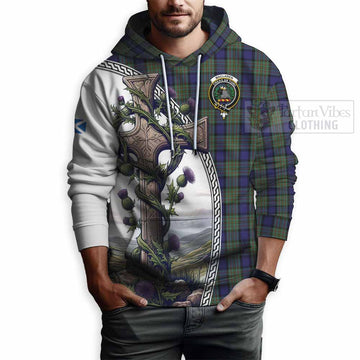 MacLaren (McLaren) Tartan Hoodie with Family Crest and St. Andrew's Cross Accented by Thistle Vines