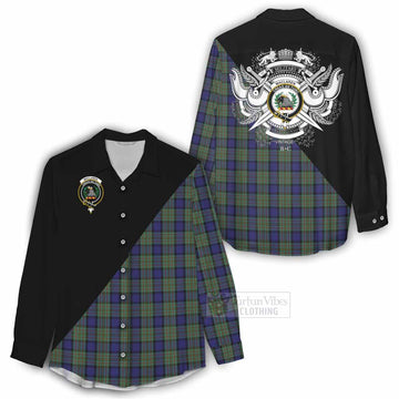 MacLaren (McLaren) Tartan Women's Casual Shirt with Family Crest and Military Logo Style