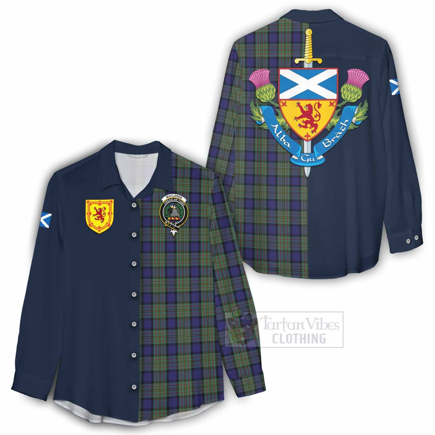 Tartan Vibes Clothing MacLaren (McLaren) Tartan Women's Casual Shirt Alba with Scottish Lion Royal Arm Half Style