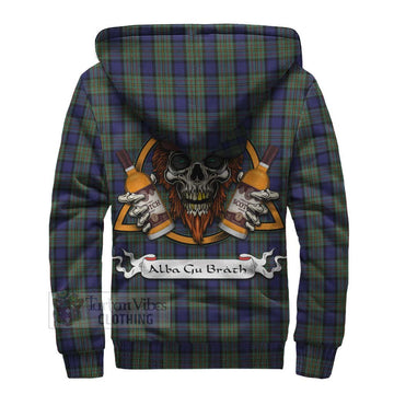 MacLaren (McLaren) Tartan Sherpa Hoodie with Family Crest and Bearded Skull Holding Bottles of Whiskey