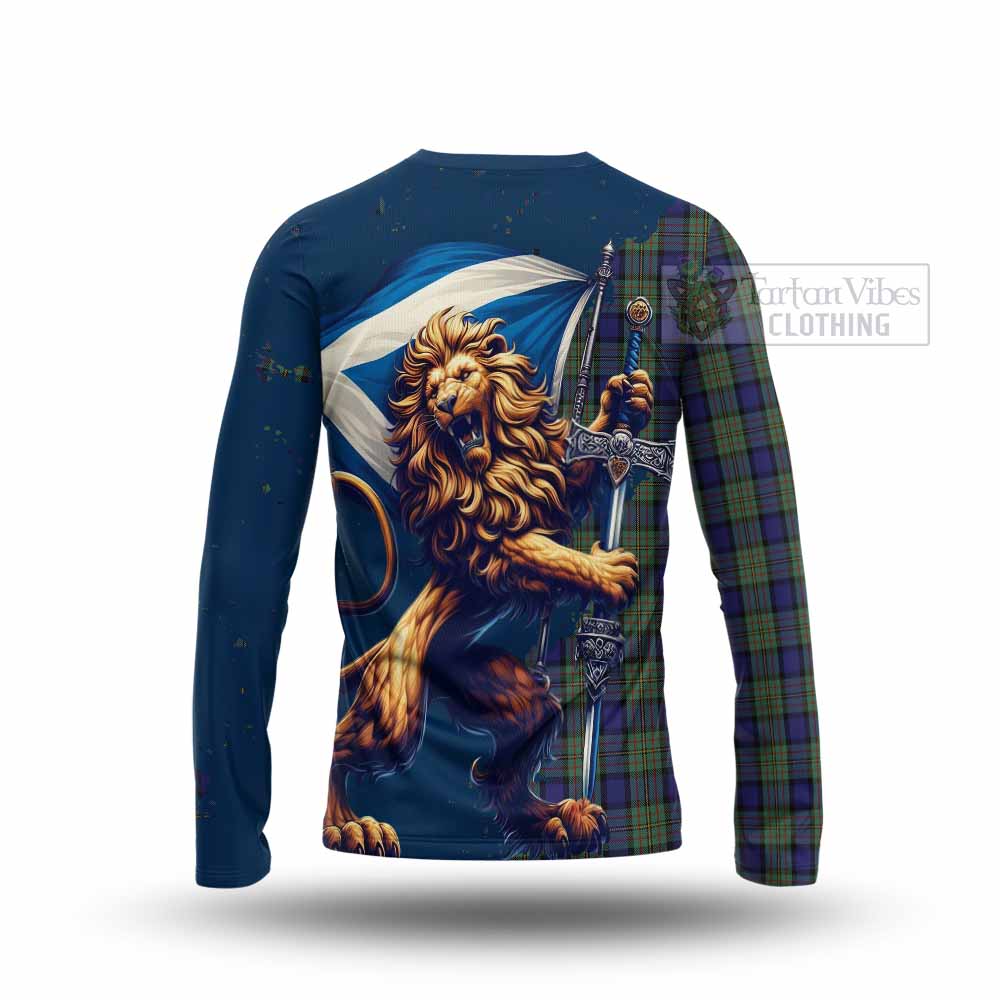 Tartan Vibes Clothing MacLaren (McLaren) Tartan Family Crest Long Sleeve T-Shirt with Scottish Majestic Lion