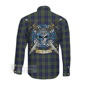 MacLaren (McLaren) Tartan Long Sleeve Button Shirt with Family Crest Celtic Skull Style