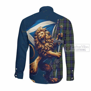 MacLaren (McLaren) Tartan Family Crest Long Sleeve Button Shirt with Scottish Majestic Lion