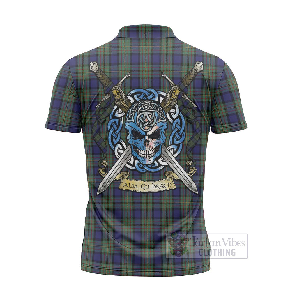 Tartan Vibes Clothing MacLaren (McLaren) Tartan Zipper Polo Shirt with Family Crest Celtic Skull Style