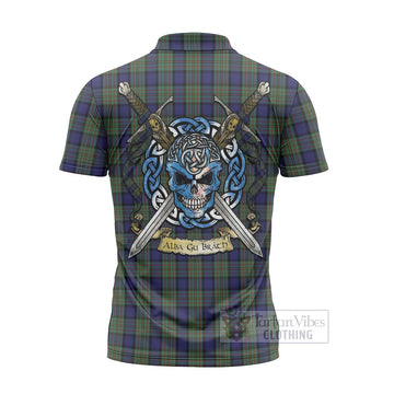 MacLaren (McLaren) Tartan Zipper Polo Shirt with Family Crest Celtic Skull Style