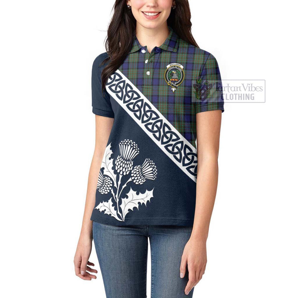 Tartan Vibes Clothing MacLaren (McLaren) Tartan Women's Polo Shirt Featuring Thistle and Scotland Map