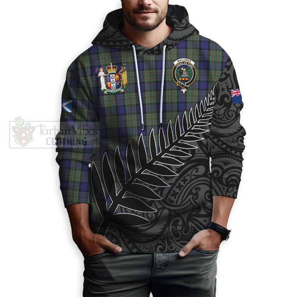 Tartan Vibes Clothing MacLaren (McLaren) Crest Tartan Hoodie with New Zealand Silver Fern Half Style