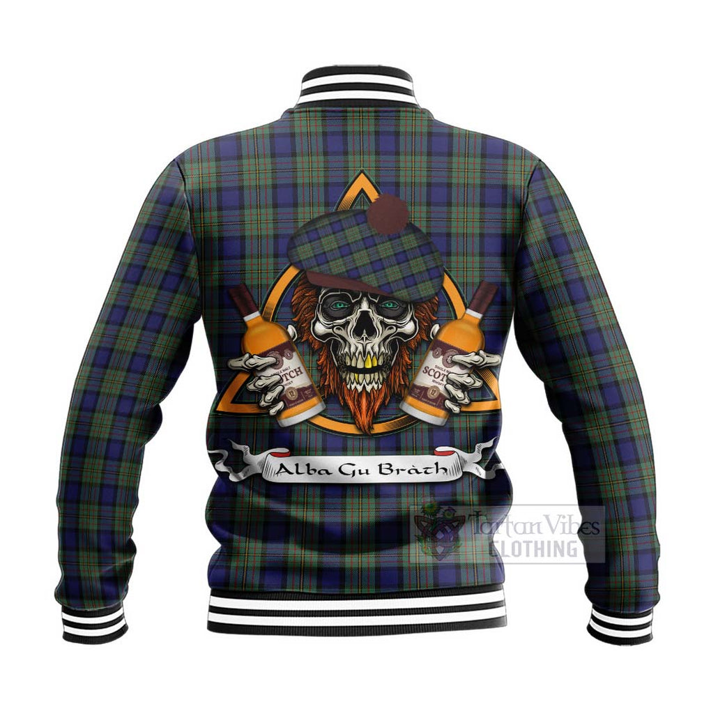 Tartan Vibes Clothing MacLaren (McLaren) Tartan Baseball Jacket with Family Crest and Bearded Skull Holding Bottles of Whiskey