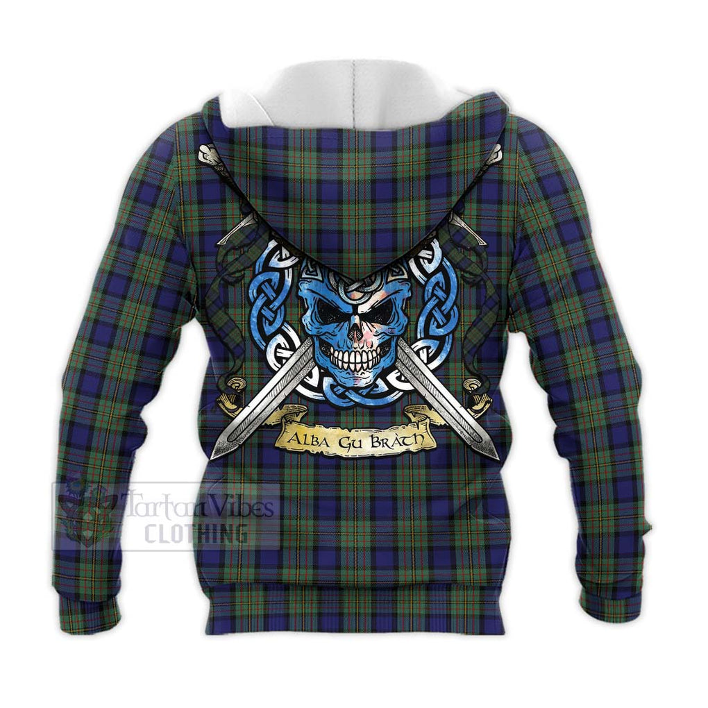 Tartan Vibes Clothing MacLaren (McLaren) Tartan Knitted Hoodie with Family Crest Celtic Skull Style