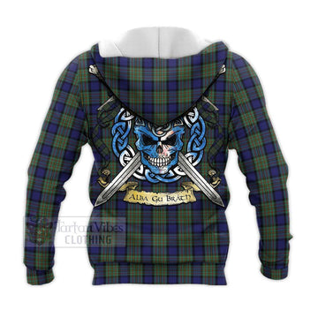 MacLaren (McLaren) Tartan Knitted Hoodie with Family Crest Celtic Skull Style