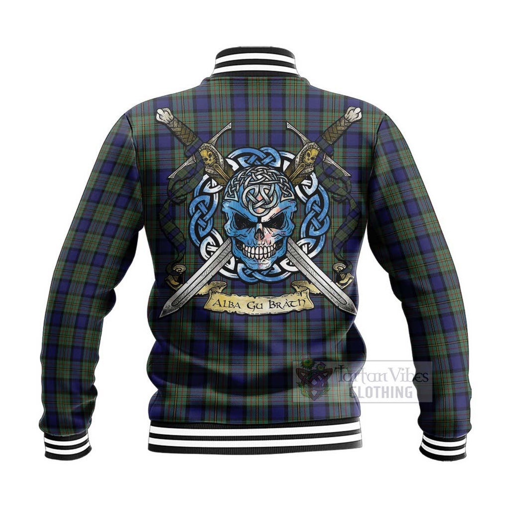 Tartan Vibes Clothing MacLaren (McLaren) Tartan Baseball Jacket with Family Crest Celtic Skull Style