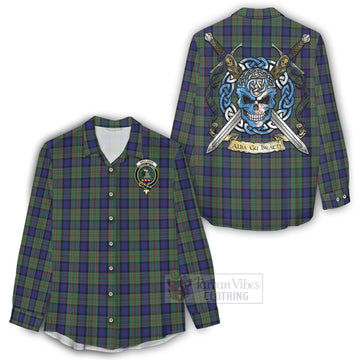 MacLaren (McLaren) Tartan Women's Casual Shirt with Family Crest Celtic Skull Style