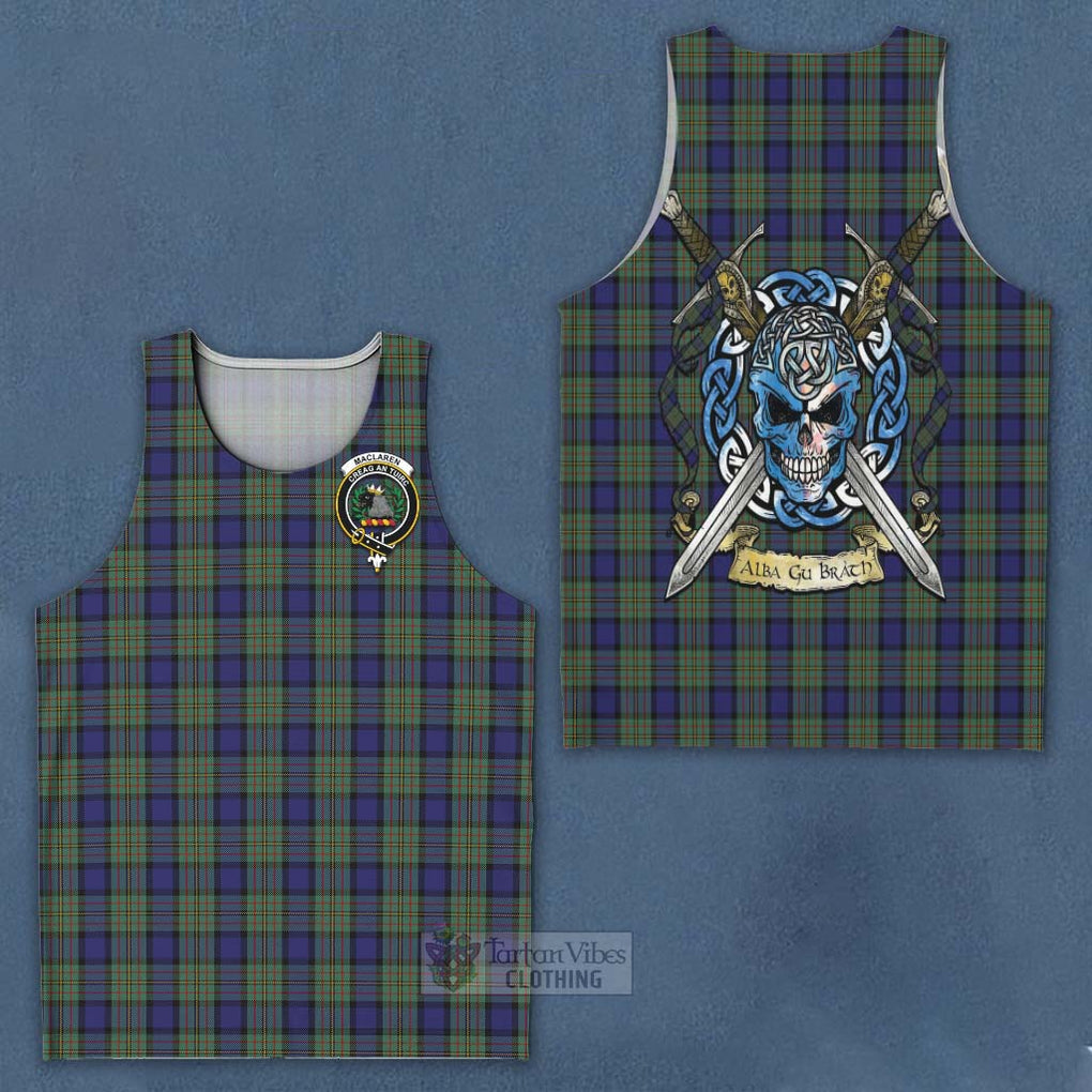 Tartan Vibes Clothing MacLaren (McLaren) Tartan Men's Tank Top with Family Crest Celtic Skull Style