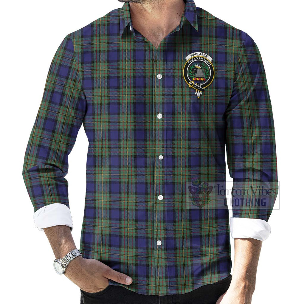 Tartan Vibes Clothing MacLaren (McLaren) Tartan Long Sleeve Button Shirt with Family Crest Celtic Skull Style