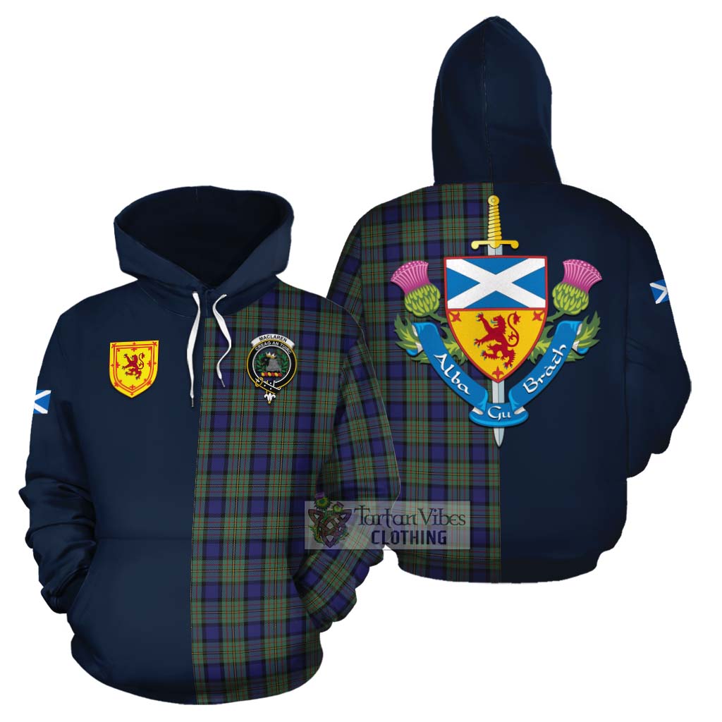 Tartan Vibes Clothing MacLaren (McLaren) Tartan Cotton Hoodie Alba with Scottish Lion Royal Arm Half Style