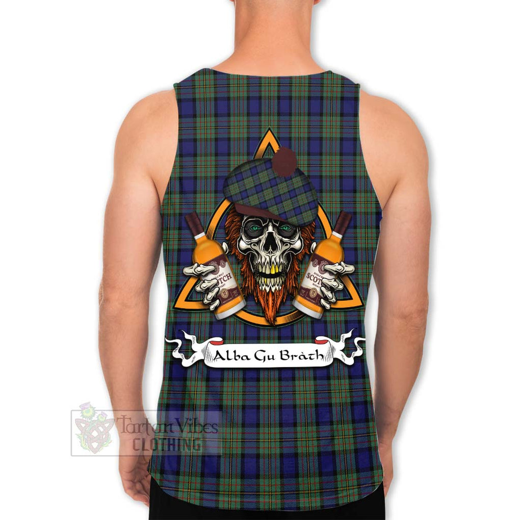 Tartan Vibes Clothing MacLaren (McLaren) Tartan Men's Tank Top with Family Crest and Bearded Skull Holding Bottles of Whiskey