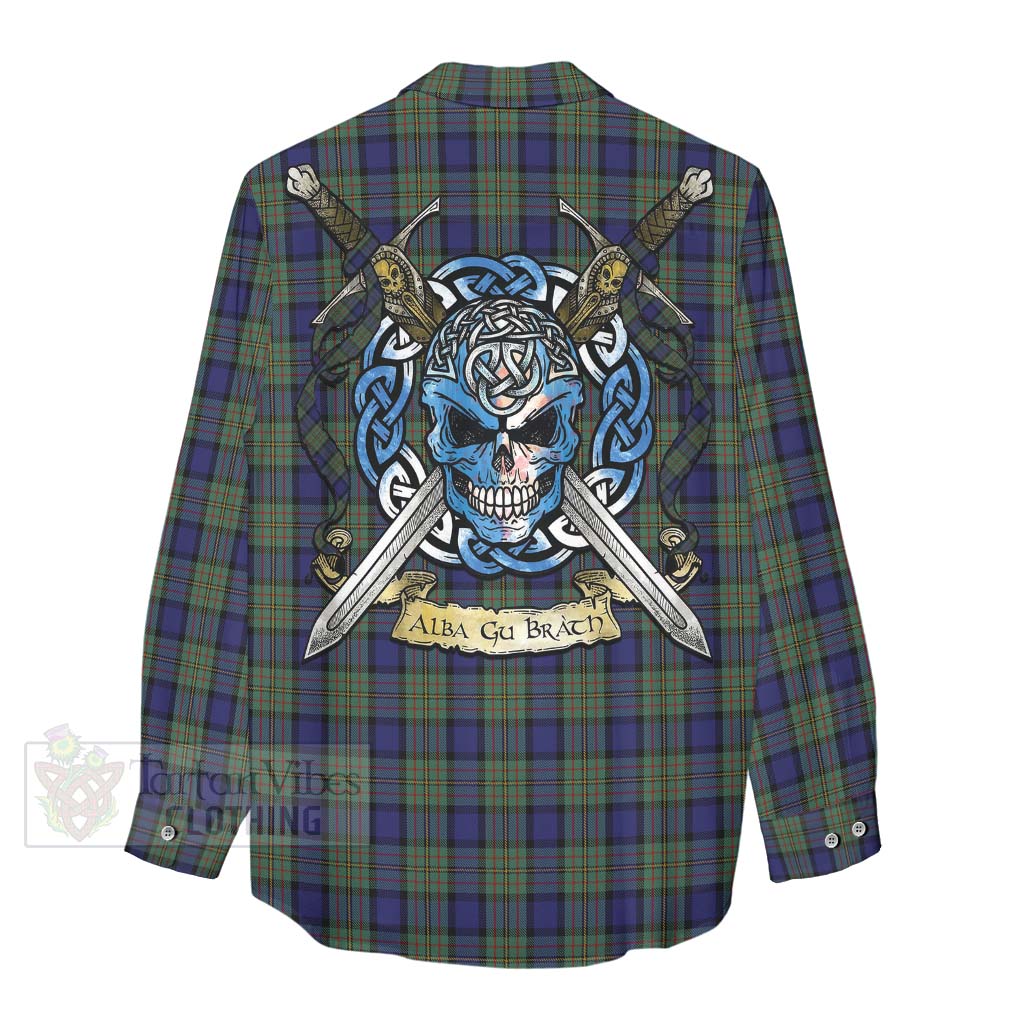 Tartan Vibes Clothing MacLaren (McLaren) Tartan Women's Casual Shirt with Family Crest Celtic Skull Style