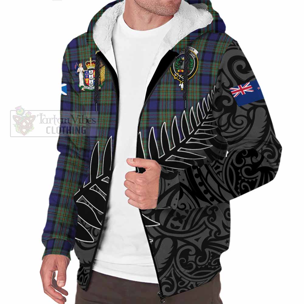 Tartan Vibes Clothing MacLaren (McLaren) Crest Tartan Sherpa Hoodie with New Zealand Silver Fern Half Style