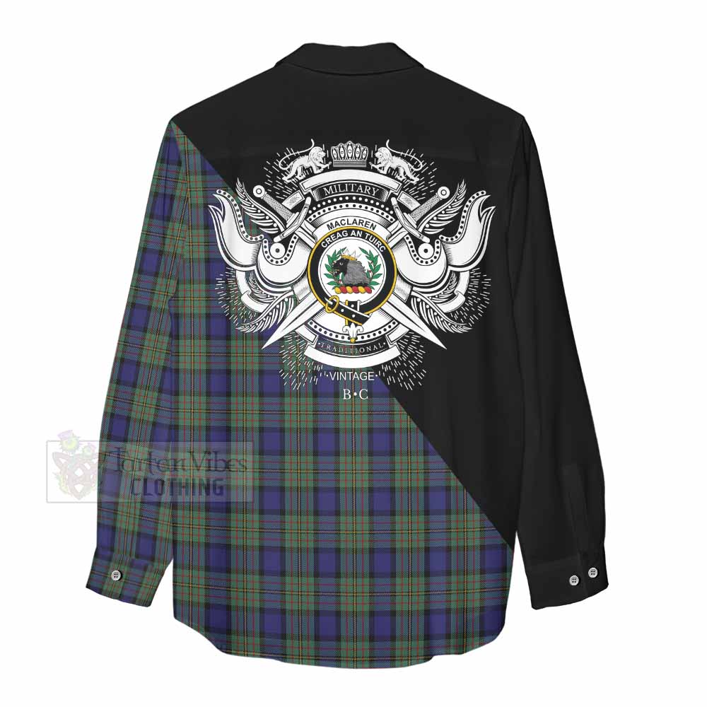 Tartan Vibes Clothing MacLaren (McLaren) Tartan Women's Casual Shirt with Family Crest and Military Logo Style