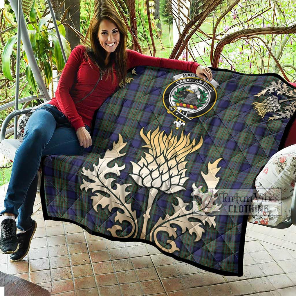 Tartan Vibes Clothing MacLaren (McLaren) Tartan Quilt with Family Crest and Golden Thistle Style