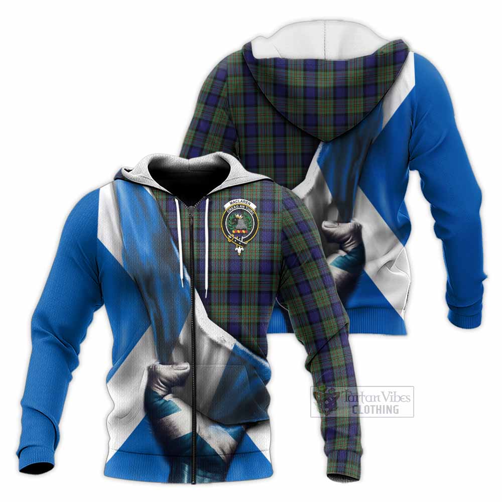 Tartan Vibes Clothing MacLaren (McLaren) Tartan Knitted Hoodie with Family Crest Scotland Patriotic Style