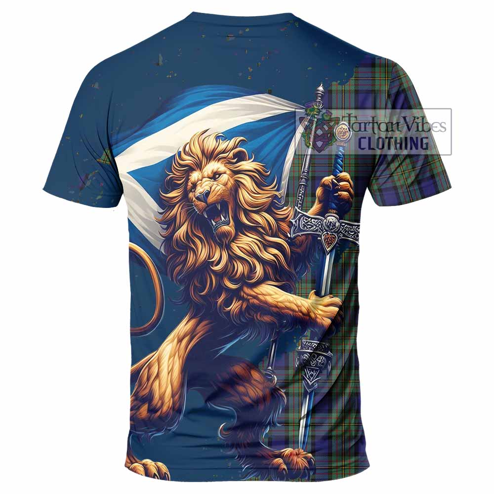 Tartan Vibes Clothing MacLaren (McLaren) Tartan Family Crest T-Shirt with Scottish Majestic Lion