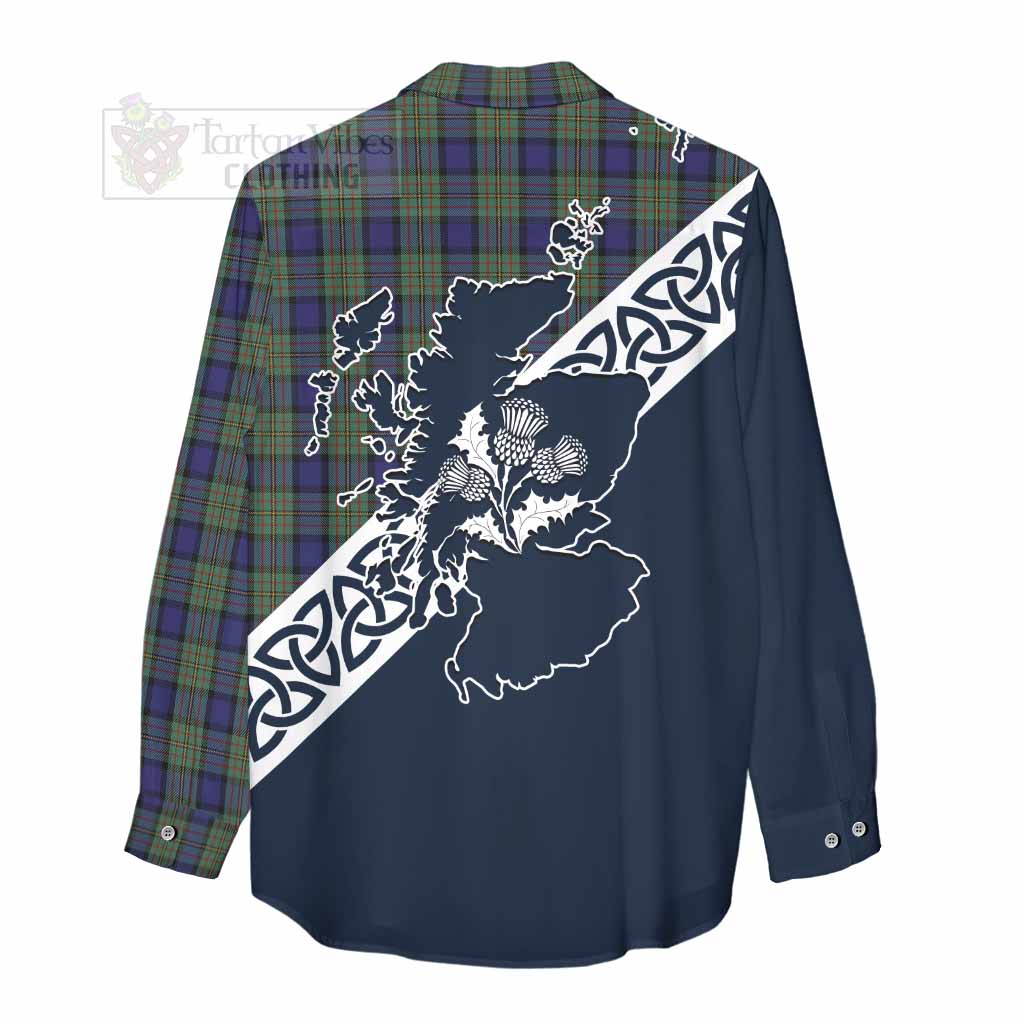 Tartan Vibes Clothing MacLaren (McLaren) Tartan Women's Casual Shirt Featuring Thistle and Scotland Map