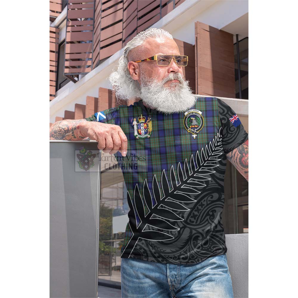 Tartan Vibes Clothing MacLaren (McLaren) Crest Tartan Cotton T-shirt with New Zealand Silver Fern Half Style