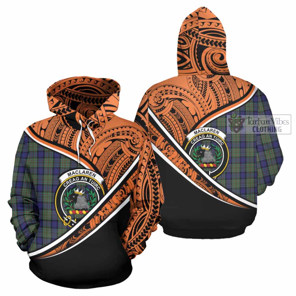 Tartan Vibes Clothing MacLaren (McLaren) Crest Tartan Hoodie with Maori Tattoo Style - Orange Version