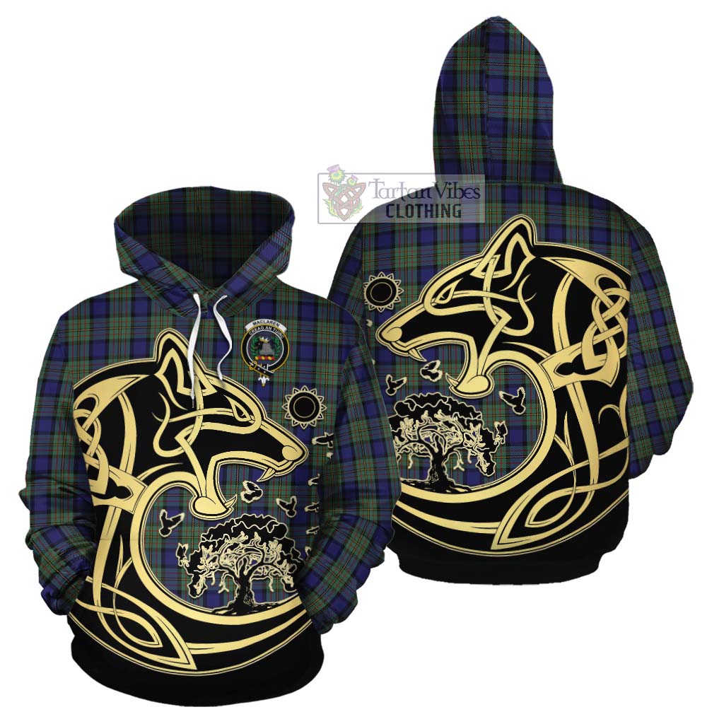 Tartan Vibes Clothing MacLaren (McLaren) Tartan Cotton Hoodie with Family Crest Celtic Wolf Style