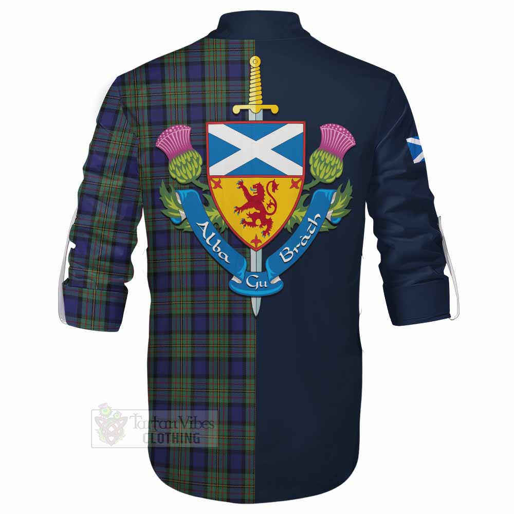 MacLaren (McLaren) Tartan Ghillie Kilt Shirt Alba with Scottish Lion Royal Arm Half Style