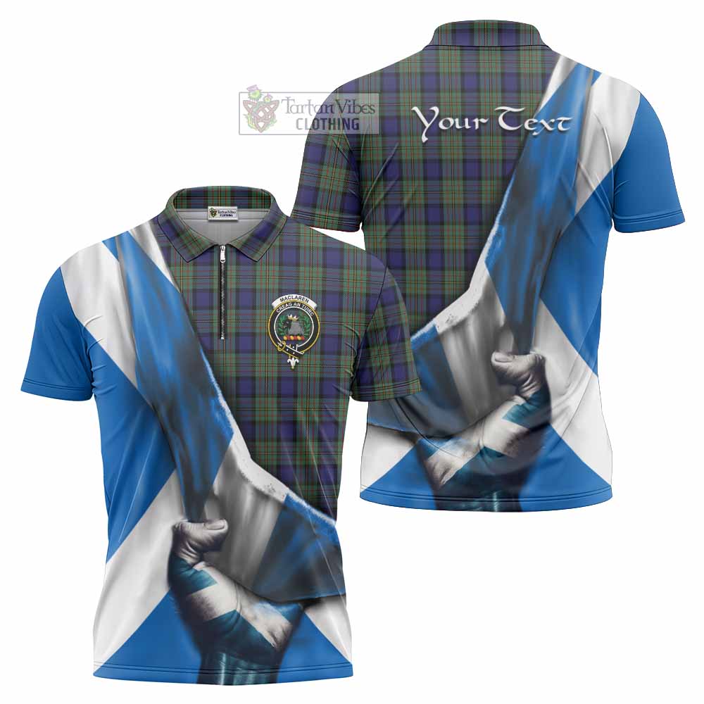 Tartan Vibes Clothing MacLaren (McLaren) Tartan Zipper Polo Shirt with Family Crest Scotland Patriotic Style