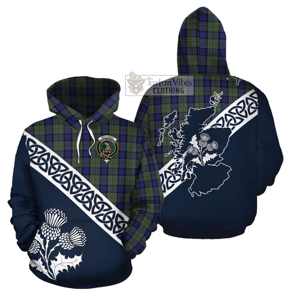 Tartan Vibes Clothing MacLaren (McLaren) Tartan Cotton Hoodie Featuring Thistle and Scotland Map