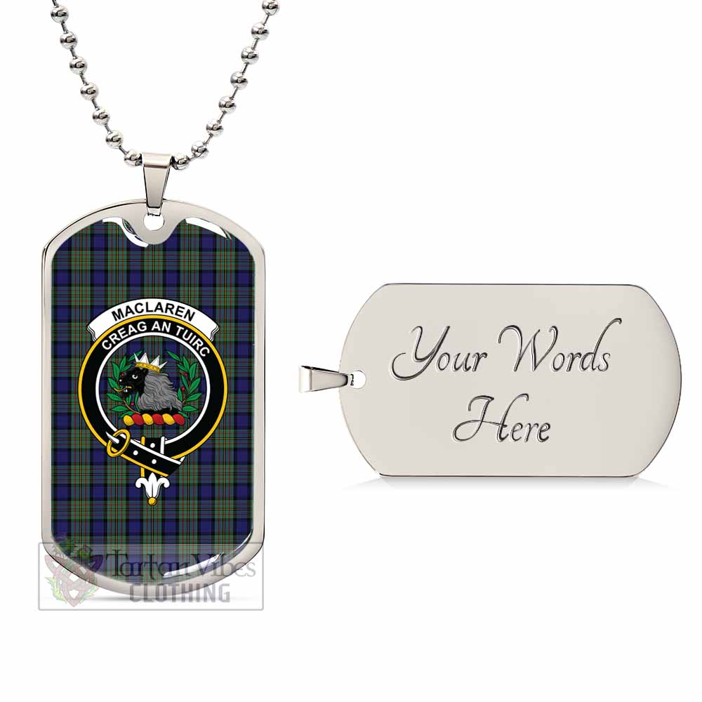 Tartan Vibes Clothing MacLaren (McLaren) Tartan Dog Tag Necklace with Family Crest