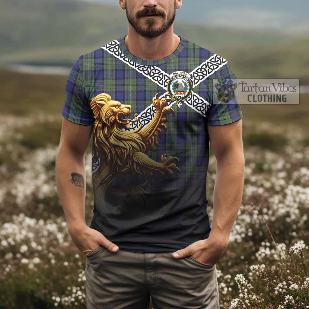 MacLaren (McLaren) Crest Tartan T-Shirt with Golden Lion Emblem Celtic Style - Tartan Vibes Clothing