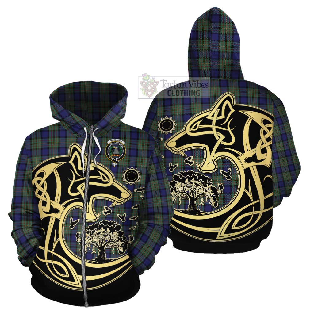 Tartan Vibes Clothing MacLaren (McLaren) Tartan Cotton Hoodie with Family Crest Celtic Wolf Style