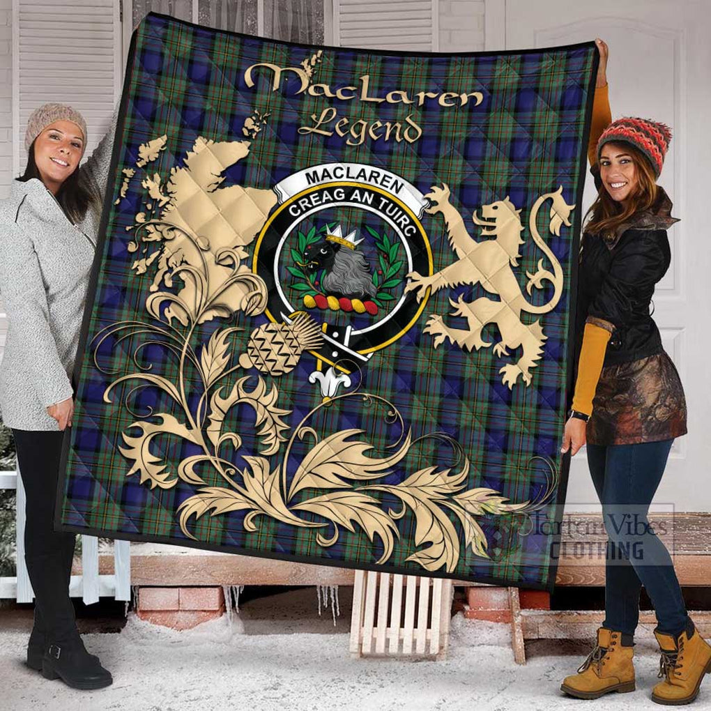 Tartan Vibes Clothing MacLaren (McLaren) Tartan Quilt with Family Crest and Scottish Symbol Style