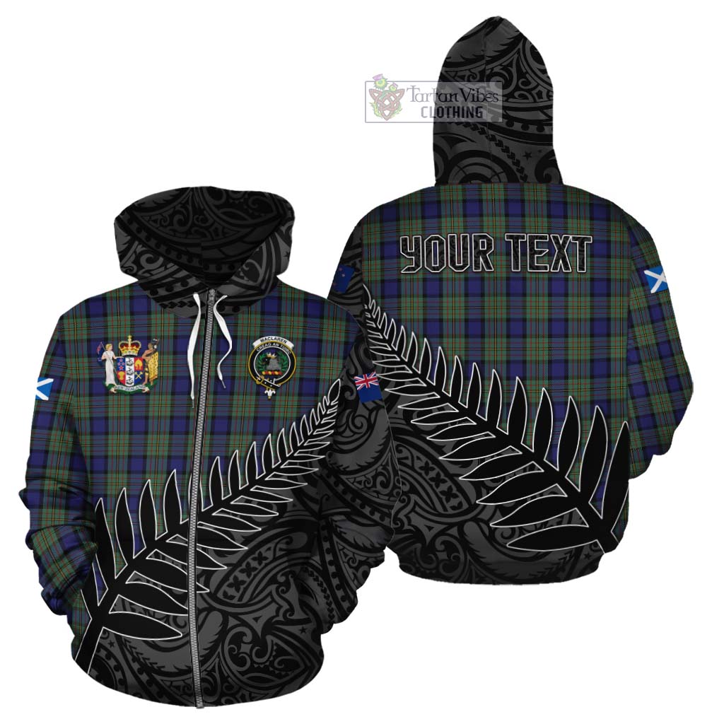 Tartan Vibes Clothing MacLaren (McLaren) Crest Tartan Cotton Hoodie with New Zealand Silver Fern Half Style