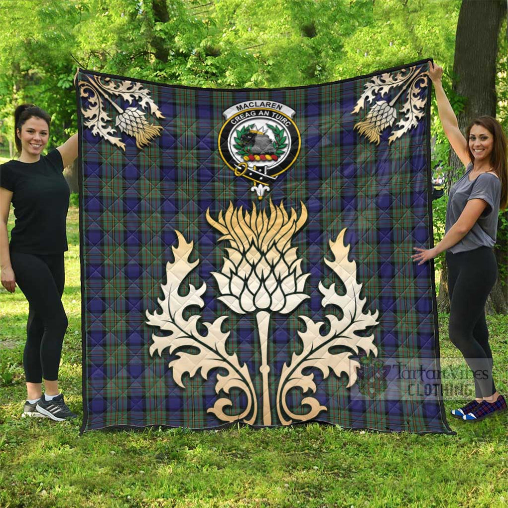 Tartan Vibes Clothing MacLaren (McLaren) Tartan Quilt with Family Crest and Golden Thistle Style