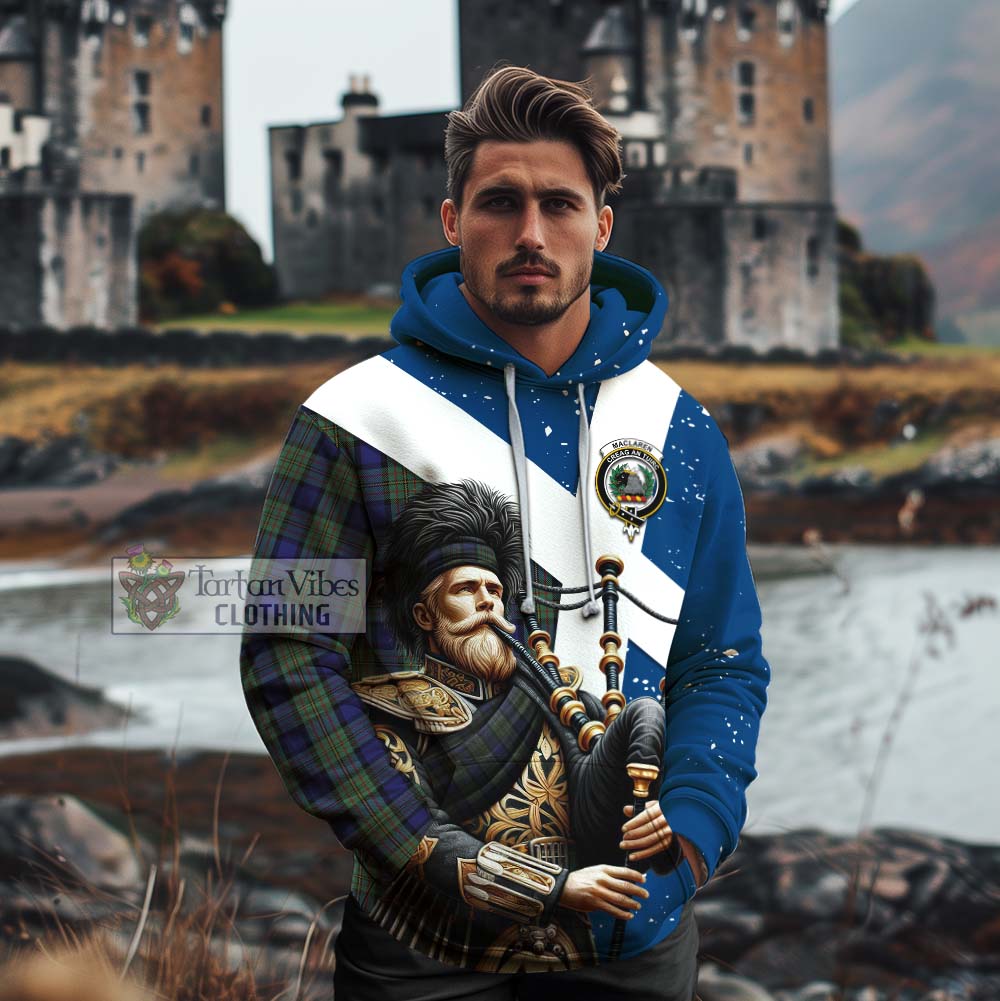 Tartan Vibes Clothing MacLaren (McLaren) Tartan Cotton Hoodie with Family Crest Scottish Bagpiper Vibes