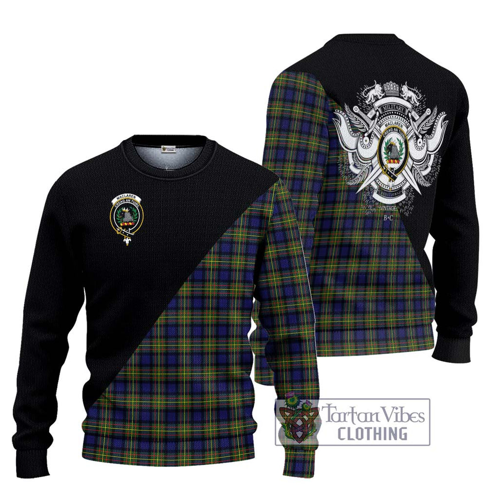 MacLaren Modern Tartan Knitted Sweater with Family Crest and Military Logo Style Unisex - Tartanvibesclothing Shop